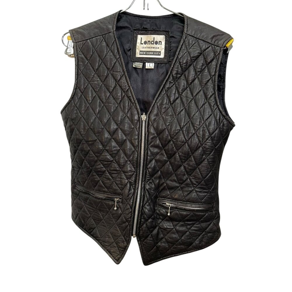 Harley Davidson Motorcycle Wear black Quilted leather zip up vest L